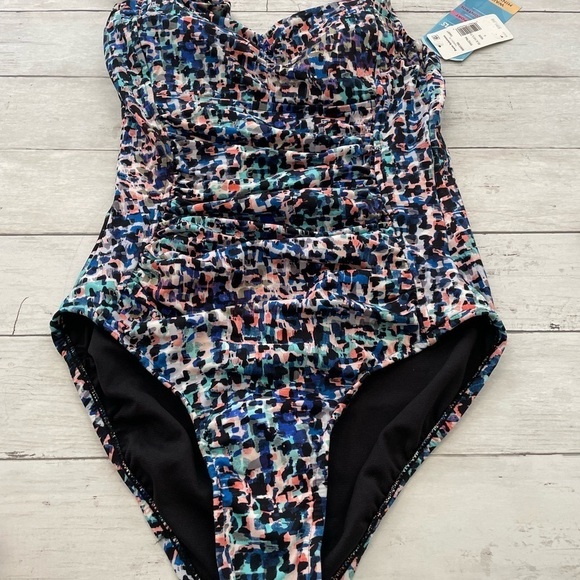 Swim Solotion Bust support shirred front tummy control one piece bathing suit 8 - Picture 2 of 12